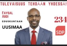 Ma deggantahay deegaan ka tirsan gobolka Uusimaa? Fadlan dooro oo codkaada sii mudane Faysal Abdi oo u taagan doorashada baarlamaanka Finland- Siyaasadda Murashax Faysal Abdi hoos ka aqriso